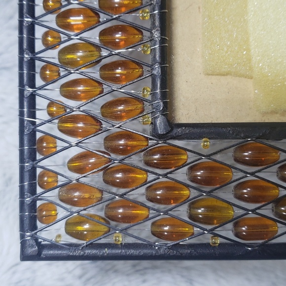 Vintage Metal Picture Frame Boho 70’s Style Orange🧡Stones Beaded Glass - Picture 4 of 11
